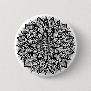 Flower Mandala black and white 6 Cm Round Badge