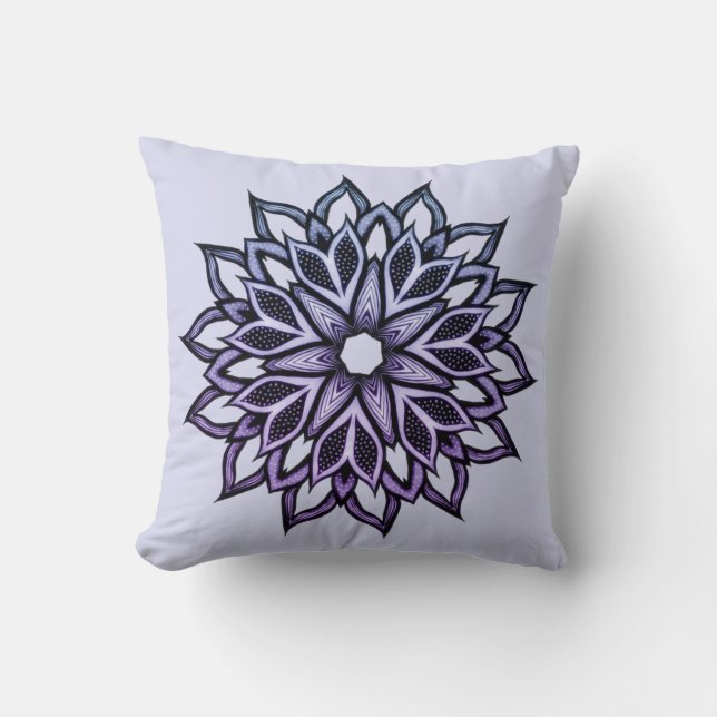 Flower Mandala Blue Violet Floral Art Cushion (Front)