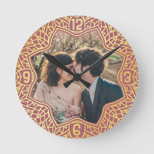 Flower Mandala Floral Shaped Photo Rose Pink Gold Round Clock