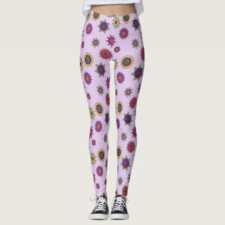 Flower Mandala Garden Leggings Purple Background