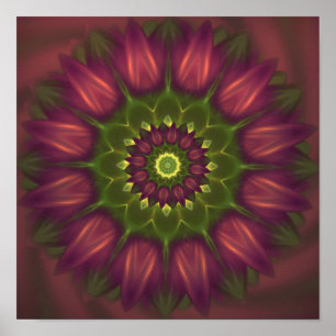 Flower Mandala With Glowing Purple Green Shades Poster