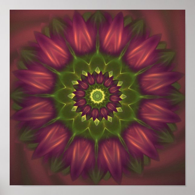 Flower Mandala With Glowing Purple Green Shades Poster (Front)