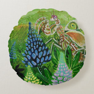 Flower Mantis Painting Round Cushion