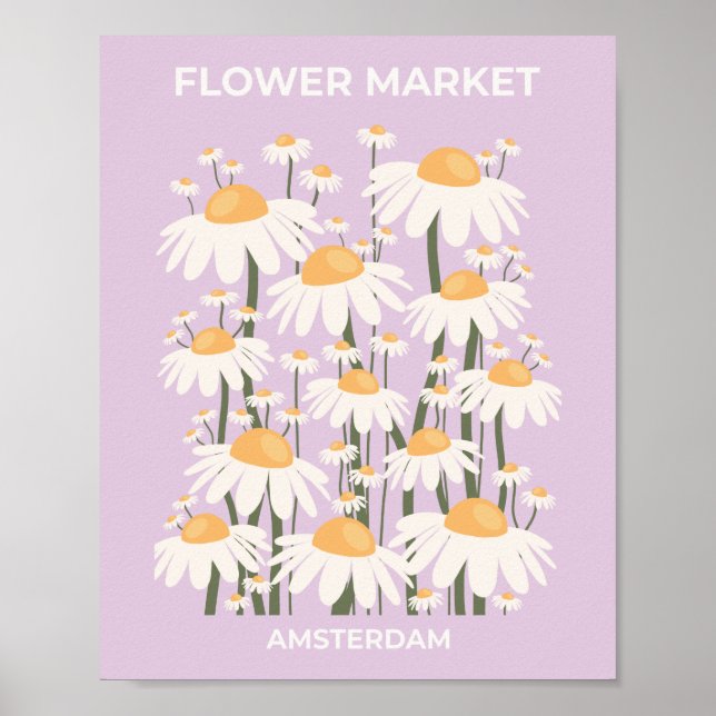 Flower Market Amsterdam Abstract Retro Daisies Poster (Front)