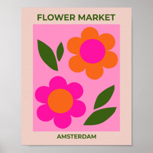 Flower Market Amsterdam Pink And Orange Floral Poster