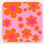 Flower Market Amsterdam Retro Flowers Pink Orange Square Paper Coaster<br><div class="desc">Flower Market Amsterdam: Floral Art – Retro Flowers Print – Pink and Orange.</div>