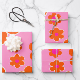 Flower Market Amsterdam Retro Flowers Pink Orange Wrapping Paper Sheet