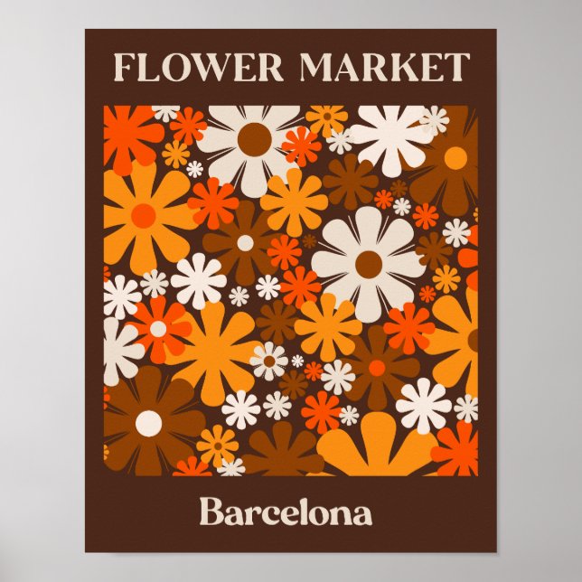 Flower Market Barcelona Retro 60s 70s Floral Poster (Front)