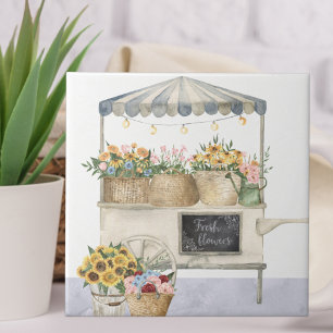 Flower Market Chart Watercolor Cottagecore Art Ceramic Tile