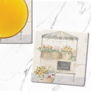 Flower Market Chart Watercolor Cottagecore Art Stone Coaster