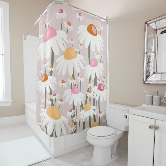 Flower Market Copenhagen Blush Pink Floral Pattern Shower Curtain (In Situ)