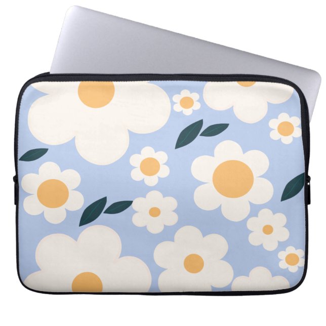 Flower Market Copenhagen Flowers White Blue Floral Laptop Sleeve (Front)