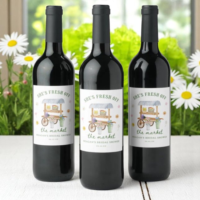 Flower Market Fresh Off The Market Bridal Shower Wine Label (Creator Uploaded)