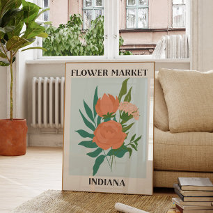 Flower Market Indiana Peach Peony Floral Poster