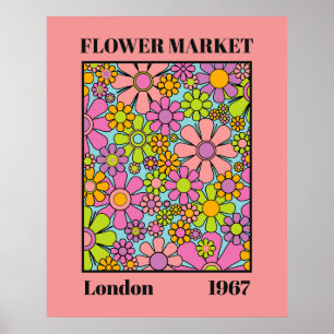 Flower Market London 1967 Colorful Retro Floral Poster