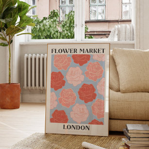 Flower Market London Blush Pink Red Roses Floral Poster
