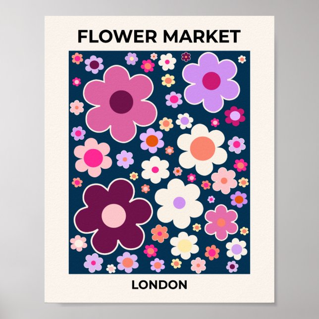 Flower Market London Vinatge Abstract Flowers Poster (Front)