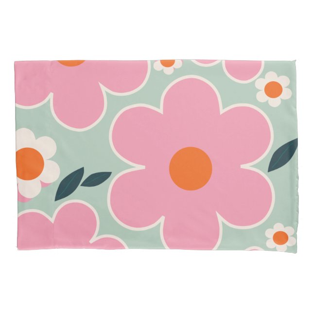 Flower Market Madrid Floral Art Pink Orange Green Pillowcase (Front)