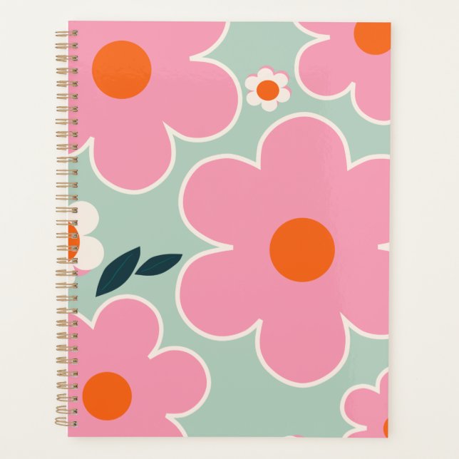 Flower Market Madrid Floral Art Pink Orange Green Planner (Front)