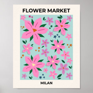 Flower Market Milan Pink And Turquoise Floral Poster