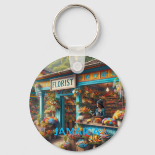 Flower market shop in Jamaica beautiful tropical Key Ring
