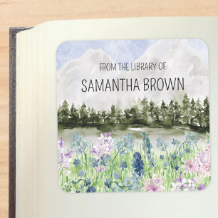 Flower Meadow Floral From the Library of Bookplate Square Sticker