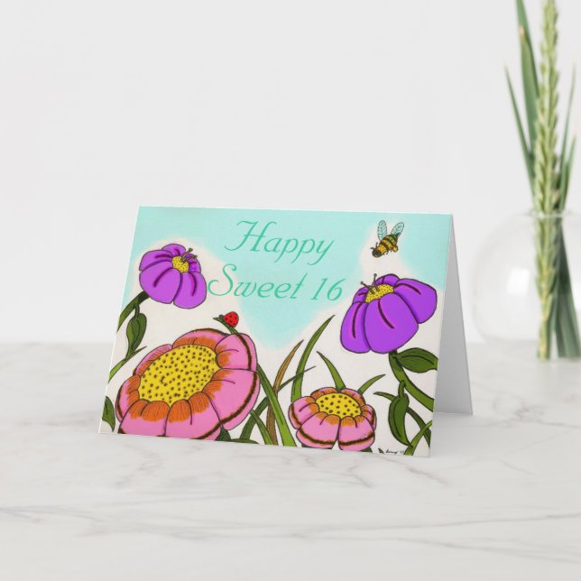 Flower Meadow "Happy Sweet 16" Card (Front)