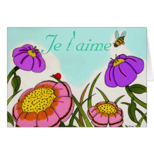 Flower Meadow "Je t'aime" French Love Card
