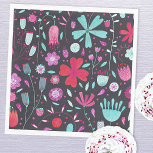 Flower Meadow Watercolor Dark Napkin