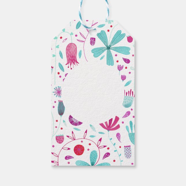 Flower Meadow Watercolor Teal Gift Tags (Back)