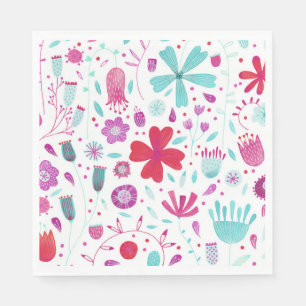 Flower Meadow Watercolor Teal Napkin