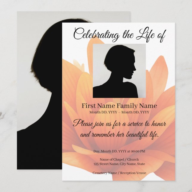 Flower memorial invitation (Front/Back)