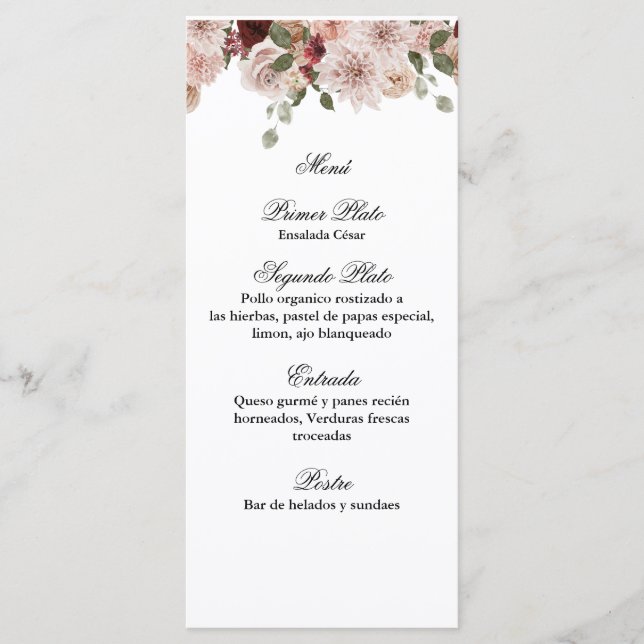 Flower menu template for any occasion  (Front)