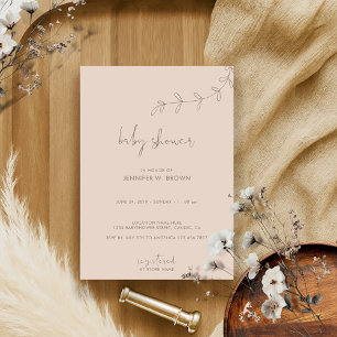 Flower Minimal Brown Baby Shower Invitation