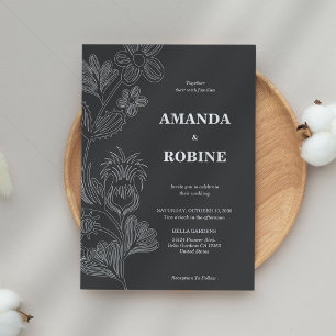 Flower Minimalist Black and White Wedding Invitation