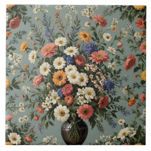 Flower mix in a vase ceramic tile
