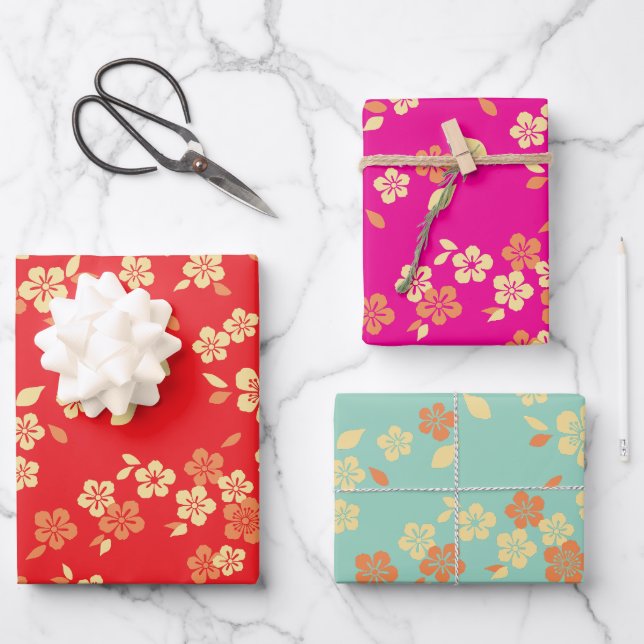 Flower Mix Pattern Wrapping Paper Sheet (Front)
