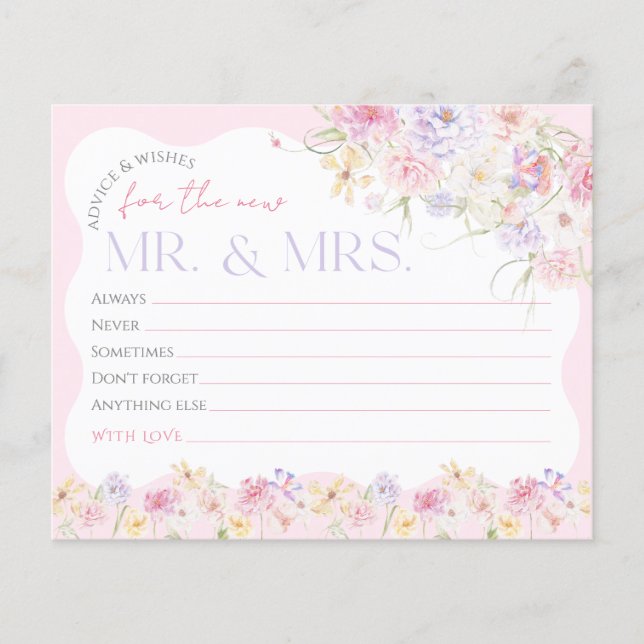 Flower Modern Wavy Bridal Shower Wishes Game (Front)