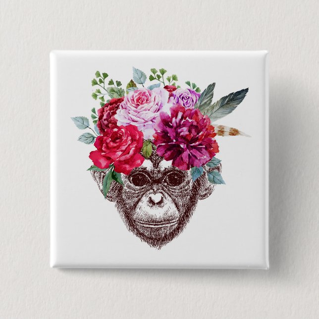 Flower Monkey Face 15 Cm Square Badge (Front)