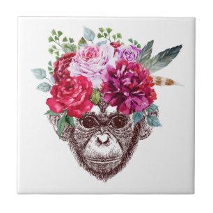 Flower Monkey Face Ceramic Tile