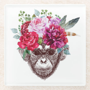 Flower Monkey Face Glass Coaster
