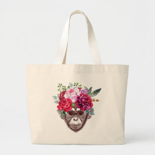 Flower Monkey Face Large Tote Bag