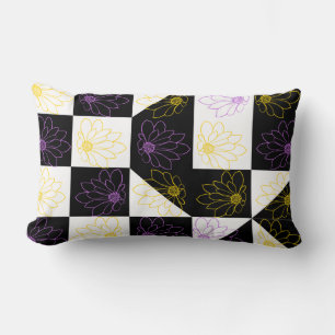 flower Monochrome Chequered pattern Lumbar Cushion