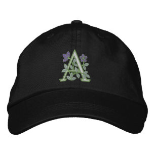 Flower Monogram Initial A Embroidered Hat