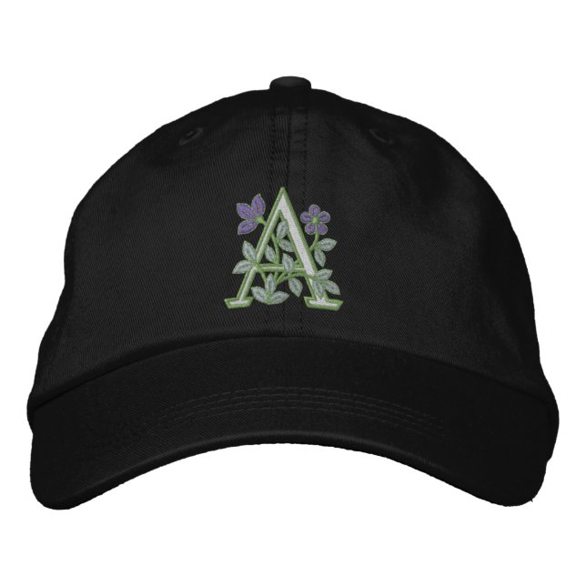 Flower Monogram Initial A Embroidered Hat (Front)