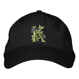 Flower Monogram Initial K Embroidered Hat