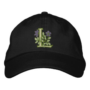 Flower Monogram Initial L Embroidered Hat
