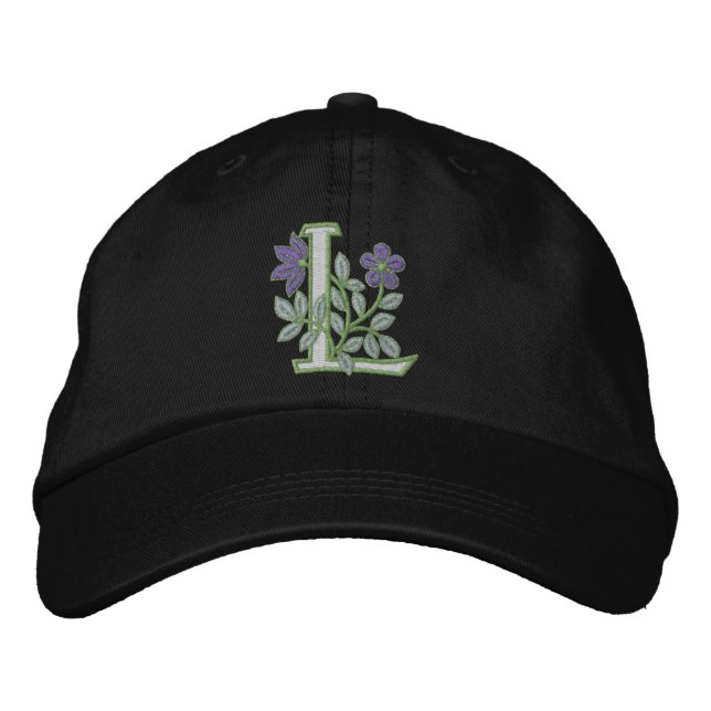 Flower Monogram Initial L Embroidered Hat (Front)