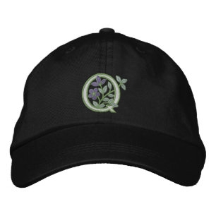 Flower Monogram Initial Q Embroidered Hat