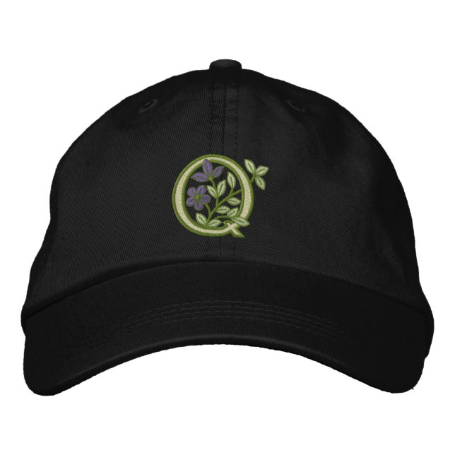 Flower Monogram Initial Q Embroidered Hat (Front)